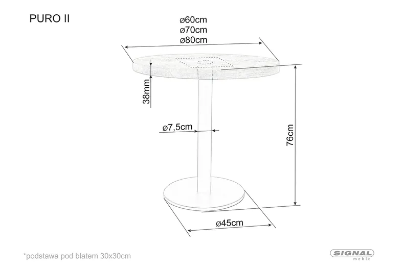 Кухонний стіл SIGNAL PURO II, ламінований дуб / чорний, 80x80 фото №3