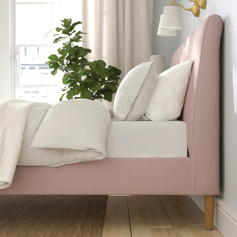 IKEA IDANÄS ІДАНЕС, каркас ліжка з оббивкою, Gunnared блідо-рожевий, 140x200 см 204.589.36 фото №6
