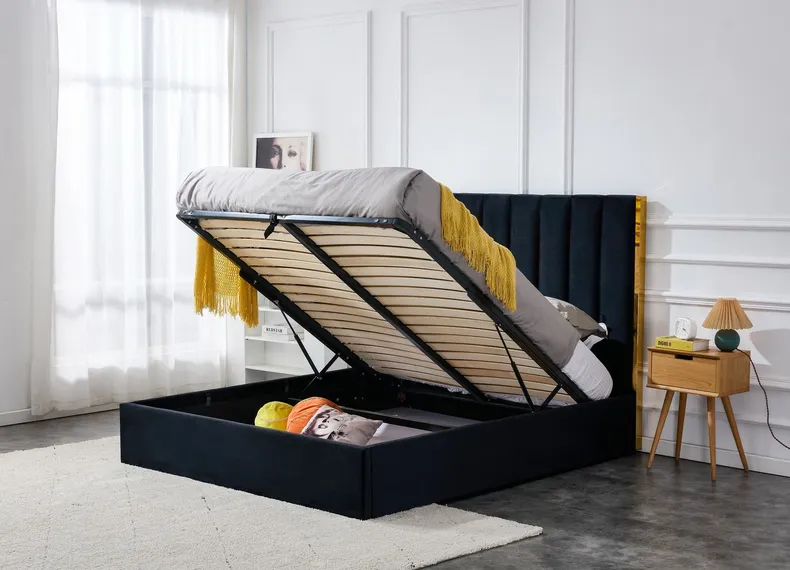 Ліжко двоспальне HALMAR PALAZZO 160x200 см, чорне / золоте фото №7