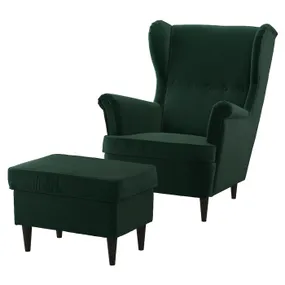 IKEA STRANDMON СТРАНДМОН, крісло та підставка для ніг, Джупард темно-зелений 194.839.08 фото