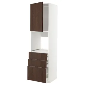 IKEA METOD МЕТОД / MAXIMERA МАКСИМЕРА, высокий шкаф д / духовки / дверь / 3ящика, белый / сине-коричневый, 60x60x220 см 394.570.17 фото