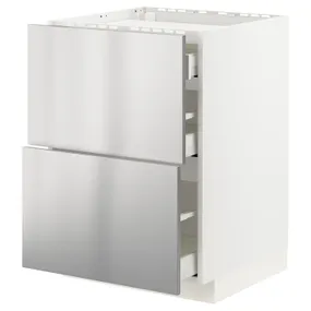 IKEA METOD МЕТОД / MAXIMERA МАКСИМЕРА, напольн шкаф / 2 фронт пнл / 3 ящика, белый / нержавеющая сталь, 60x60 см 993.298.90 фото