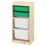 IKEA TROFAST ТРУФАСТ, комбінація для зберіган +контейнери, світла білена сосна зелений / білий, 44x30x91 см 593.378.11 фото