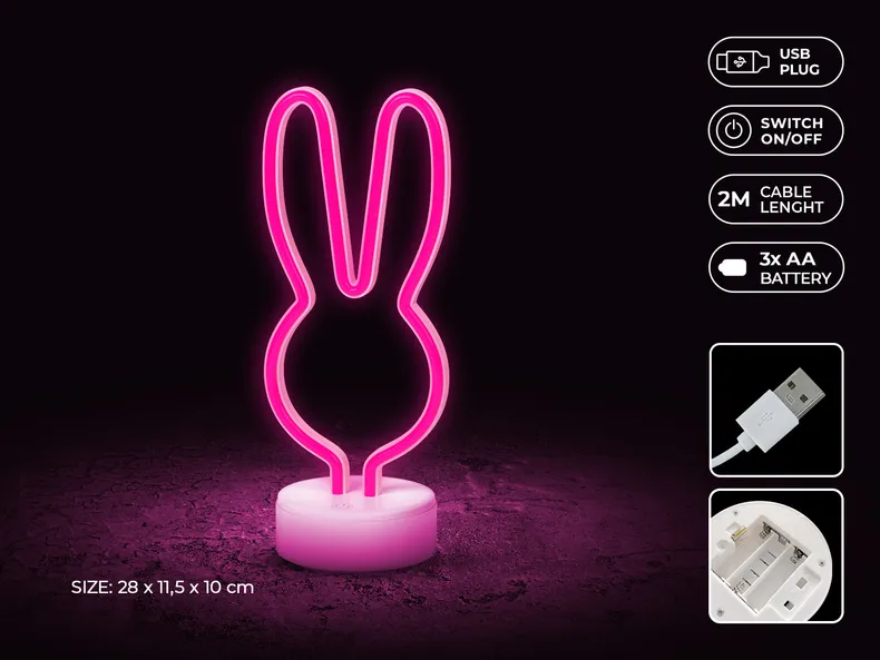 BRW Светодиодный кролик неоновая настольная лампа розовый 093828 фото №3