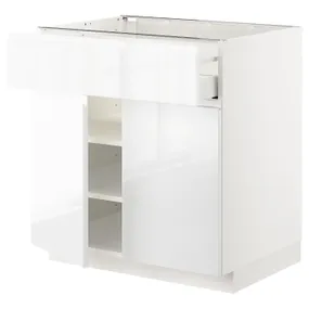 IKEA METOD МЕТОД / MAXIMERA МАКСИМЕРА, напольный шкаф с ящиком / 2дверцами, белый / Воксторп глянцевый / белый, 80x60 см 594.569.98 фото