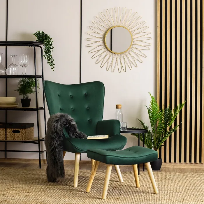Кресло мягкое бархатное с подставкой для ног MEBEL ELITE LOZANO Velvet, Зеленый фото №2