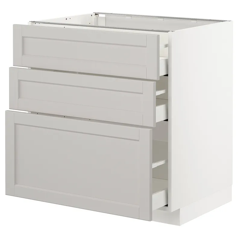 IKEA METOD МЕТОД / MAXIMERA МАКСИМЕРА, напольный шкаф с 3 ящиками, белый / светло-серый, 80x60 см 992.742.32 фото №1