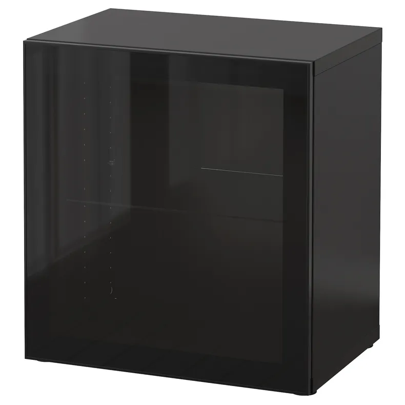 IKEA BESTÅ БЕСТО, стеллаж со стеклянн дверью, черный / коричневый / глассвик черный / прозрачное стекло, 60x42x64 см 490.477.51 фото №1