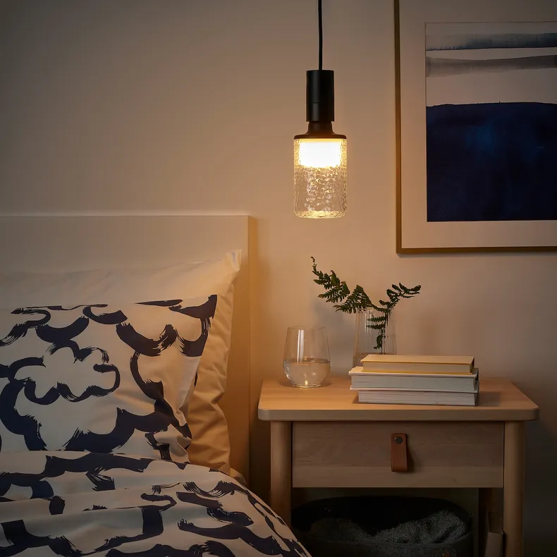 IKEA SUNNEBY СУННЕБЮ / MOLNART МОЛНАРТ, подвесной светильник с лампочкой, Белая ткань с рисунком в форме трубы 795.279.85 фото №2