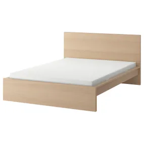 IKEA MALM МАЛЬМ, каркас ліжка з матрацом, білений дубовий шпон/ОБЮГДА жорсткий, 160x200 см 695.368.53 фото
