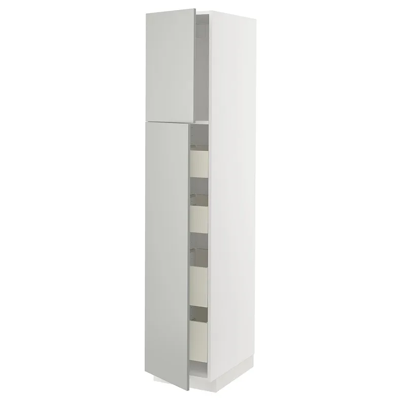 IKEA METOD МЕТОД / MAXIMERA МАКСИМЕРА, высокий шкаф / 2дверцы / 4ящика, белый / светло-серый, 40x60x200 см 595.380.32 фото №1