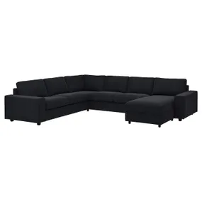 IKEA VIMLE ВІМЛЕ, кутовий диван, 5-місний з кушеткою, з широкими підлокітниками/САКСЕМАРА чорно-синій 994.018.24 фото