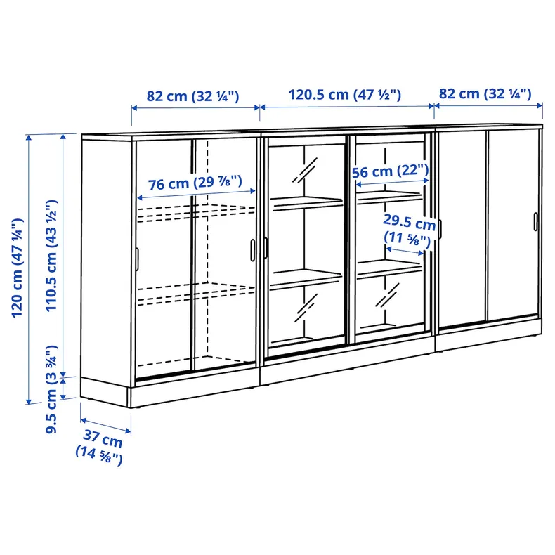 IKEA TONSTAD ТОНСТАД, комбинация для хран с раздв дверц, дуб окл / прозрачное стекло, 284x37x120 см 795.150.58 фото №3