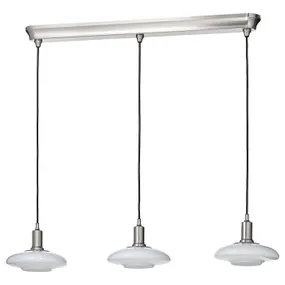 IKEA TÄLLBYN ТЭЛЛЬБЮН, подвесной светильник с 3 лампами, никель / опаловое белое стекло, 89 см 504.898.42 фото