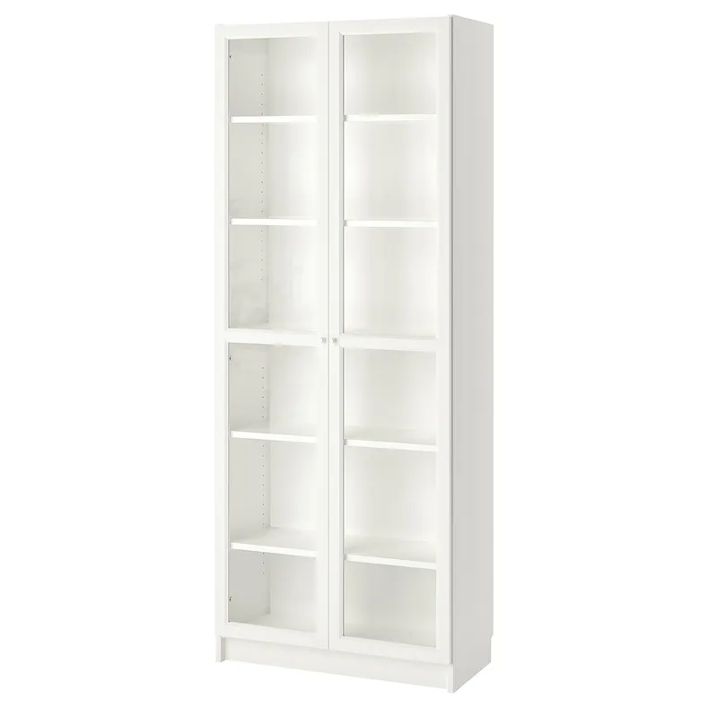 IKEA BILLY БІЛЛІ / OXBERG ОКСБЕРГ, книжкова шафа зі скляними дверцятам, білий / скло, 80x42x202 см 793.988.32 фото №1