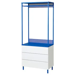 IKEA PLATSA ПЛАТСА, відкритий гардероб із 3 шухлядами, білий Fonnes / блакитний, 80x42x191 см 395.228.95 фото