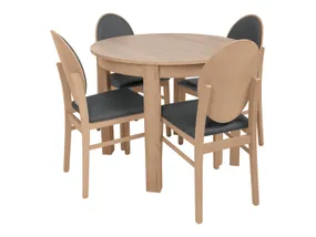 BRW Комплект: стіл 95-195х95 см+ 4 стільці BRW BERNARDIN, сірий/дуб натуральний/дуб рів'єра BERNARDIN_STO_4KRS-DRI/TX099 фото