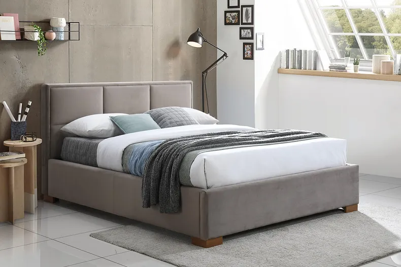 Ліжко двоспальне оксамитове SIGNAL MAISON, 160x200 см Bluvel 40 - бежевий фото №6