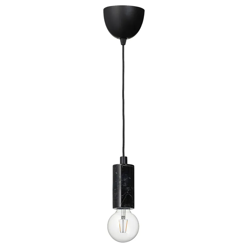 IKEA MARKFROST МАРКФРОСТ / LUNNOM ЛУННОМ, підвісний світильник із лампою, чорний мармур / прозора сфера 794.944.47 фото №1