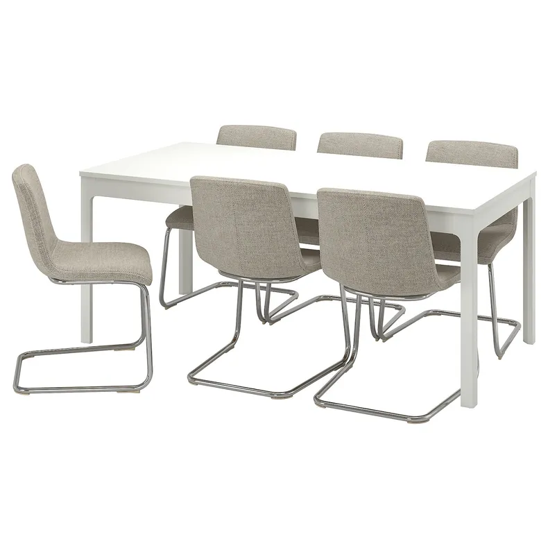 IKEA EKEDALEN ЕКЕДАЛЕН / LUSTEBO ЛУСТЕБУ, стіл+6 стільців, білий хром / віарп бежевий / коричневий, 180 / 240 см 395.235.07 фото №1