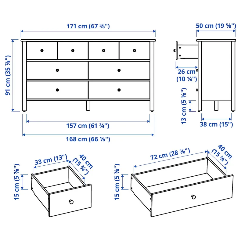 IKEA STOREMOLLA, комод, 8 шухляд, сіро-коричневі плями, 171x50x91 см 305.717.72 фото №7