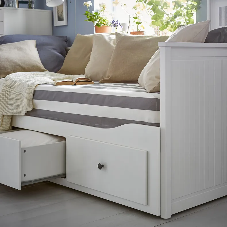 IKEA HEMNES ХЕМНЕС, меблі для спальні, комплект із 3 предметаетів, біла морилка, 80x200 см фото №3