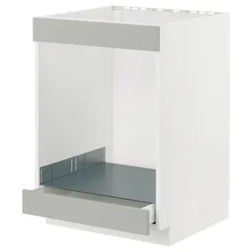 IKEA METOD МЕТОД / MAXIMERA МАКСІМЕРА, підлогова шафа для плити+дух з шухл, білий / Хавсторп світло-сірий, 60x60 см 795.391.82 фото