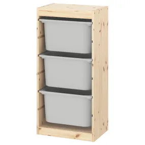 IKEA TROFAST ТРУФАСТ, комбінація для зберіган +контейнери, світла білена сосна/сірий, 44x30x91 см 193.296.91 фото