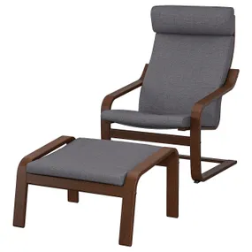 IKEA POÄNG ПОЭНГ, кресло с табуретом для ног, коричневый / темно-серый Skiftebo 294.843.04 фото
