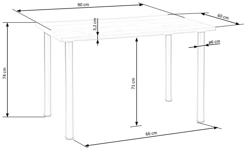 Кухонний стіл HALMAR MODEX 90x60 см хром, білий фото №4