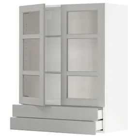 IKEA METOD МЕТОД / MAXIMERA МАКСІМЕРА, шафа навісна, 2 скл дверцят / 2 шухл, білий / світло-сірий Lerhyttan, 80x100 см 394.587.57 фото