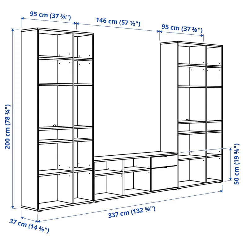 IKEA VIHALS ВІХАЛЬС, комбінація шаф для телевізора, темно-сірий, 337x37x200 см 895.210.73 фото №3