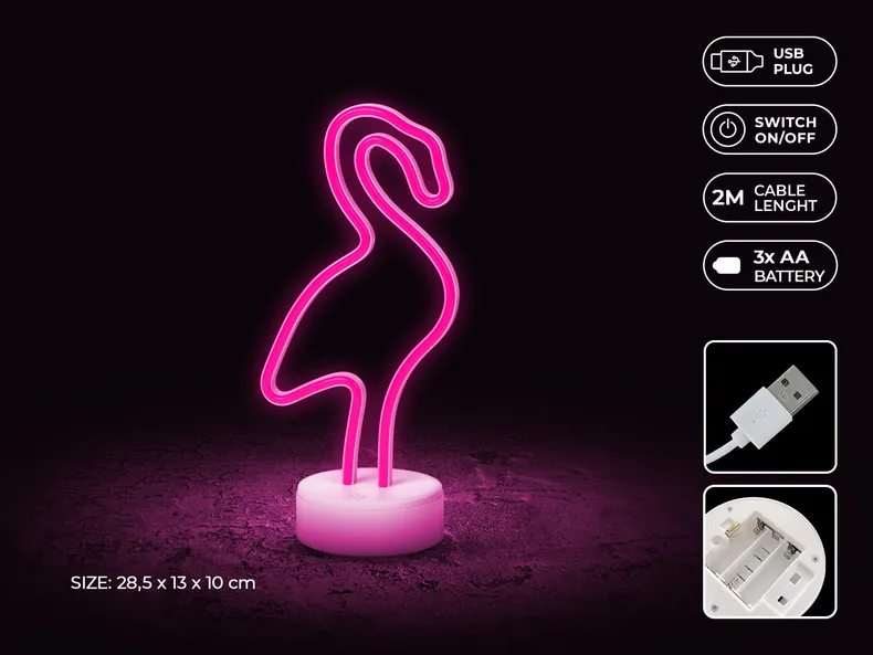 BRW Светодиодная неоновая настольная лампа Фламинго розовая 093827 фото №3
