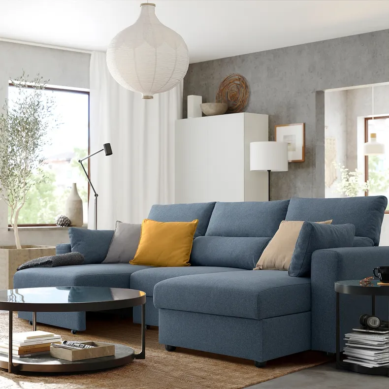 IKEA ESKILSTUNA ЭСКИЛЬСТУНА, 3-местный диван с козеткой, Окрашенный в синий цвет 995.201.91 фото №4