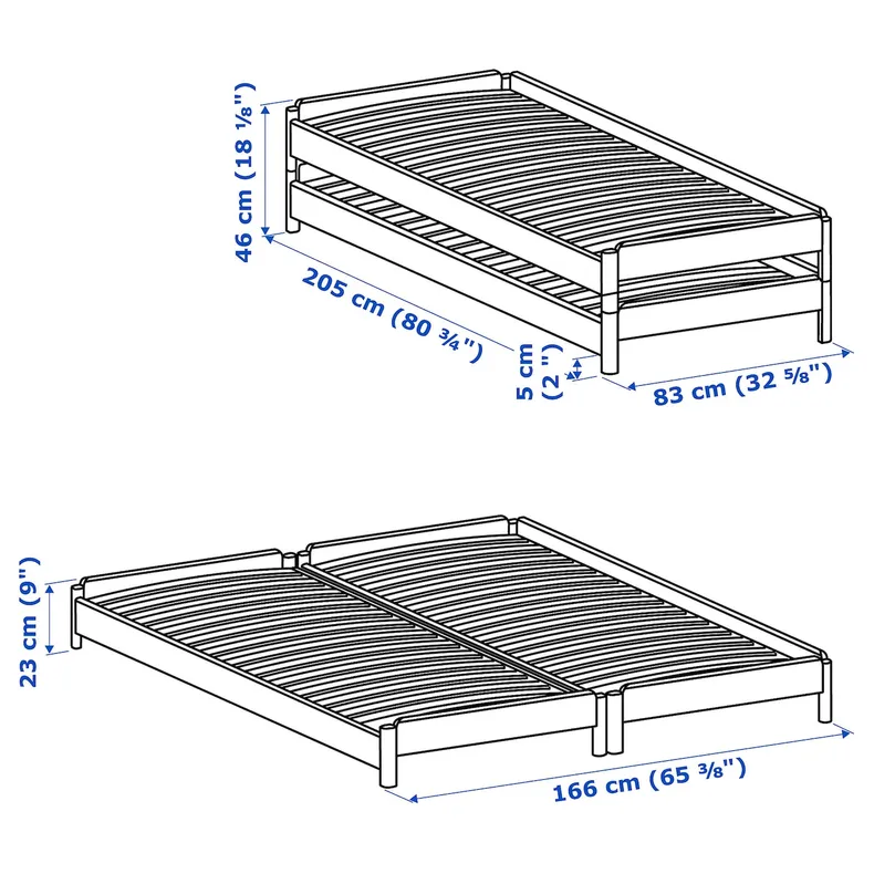 IKEA UTÅKER УТОКЕР, штабелируемые кровати с 2 матрасами, сосна / лиственная древесина, 80x200 см 995.215.10 фото №13