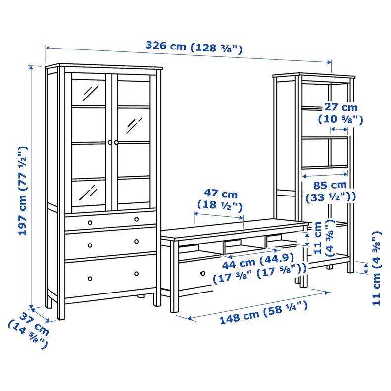 IKEA HEMNES ХЕМНЭС, шкаф для ТВ, комбинация, белое пятно / прозрачное стекло, 326x197 см 392.995.65 фото №4