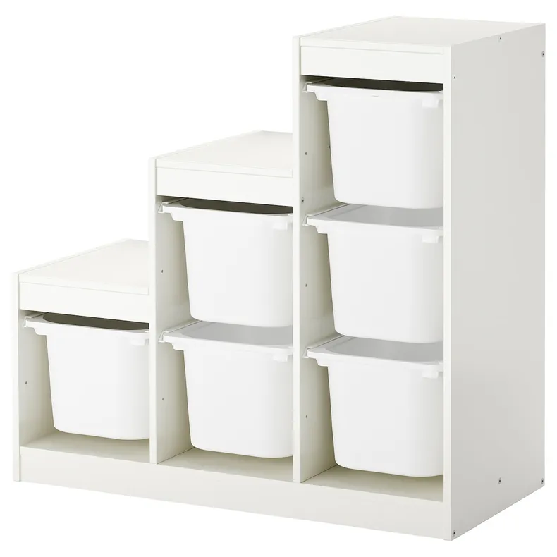 IKEA TROFAST ТРУФАСТ стелаж для іграшок дитячий, комбінація для зберіган +контейнери, білий, 99x44x94 см 795.333.40 фото №1