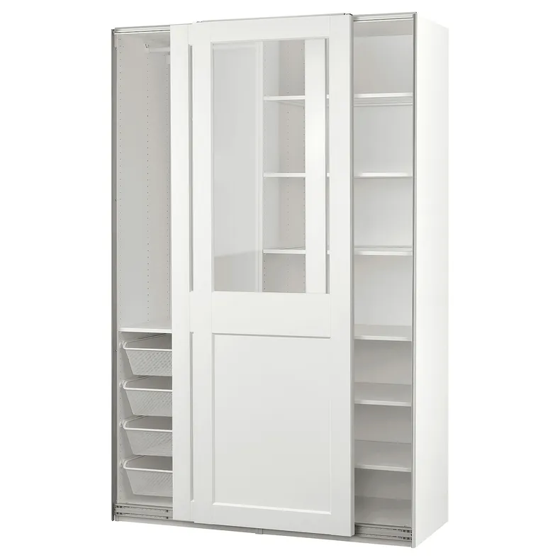 IKEA PAX ПАКС / GRIMO ГРІМО, гардероб, комбінація, білий / прозоре скло білий, 150x66x236 см 195.022.33 фото №1