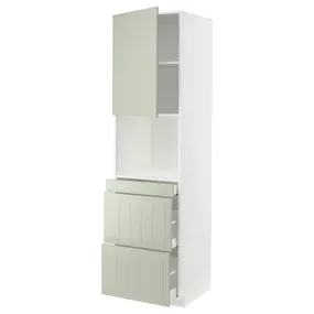 IKEA METOD МЕТОД / MAXIMERA МАКСИМЕРА, высокий шкаф д / СВЧ / дверца / 3ящика, белый / светло-зеленый, 60x60x220 см 394.866.37 фото