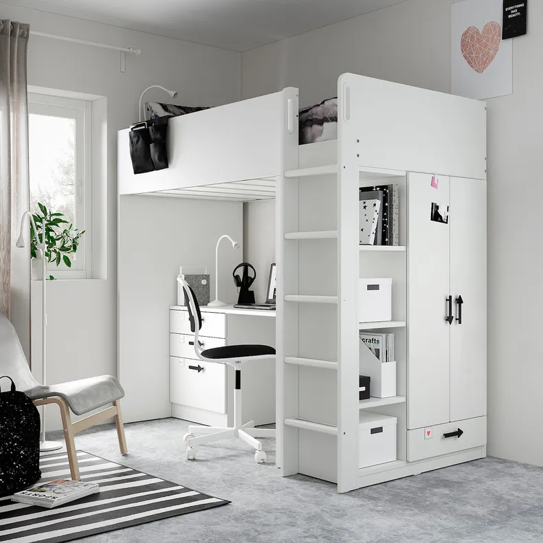 IKEA SMÅSTAD СМОСТАД, кровать-чердак, белый с письменным столом с 4 ящиками, 90x200 см 994.288.66 фото №2