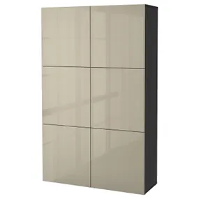 IKEA BESTÅ БЕСТО, комбинация для хранения с дверцами, черный / коричневый / бежевый глянцевый, 120x42x193 см 391.247.64 фото