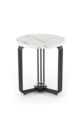 Журнальный стол круглый HALMAR ANTICA S, 40x40 см, столешница - белый мрамор, каркас из металла - черный фото