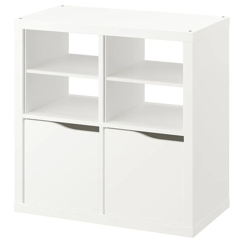 IKEA KALLAX КАЛЛАКС, стелаж, з 2 дверцятами з 2 вставками з полицею / хвилею білого кольору, 77x77 см 895.529.55 фото №1