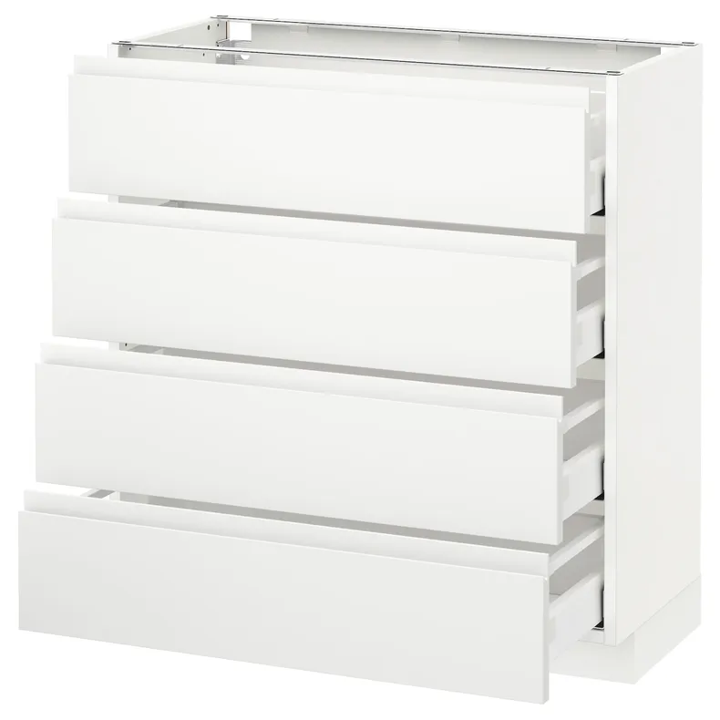 IKEA METOD МЕТОД / MAXIMERA МАКСИМЕРА, напольн шкаф 4 фронт панели / 4 ящика, белый / Воксторп матовый белый, 80x37 см 091.127.86 фото №1