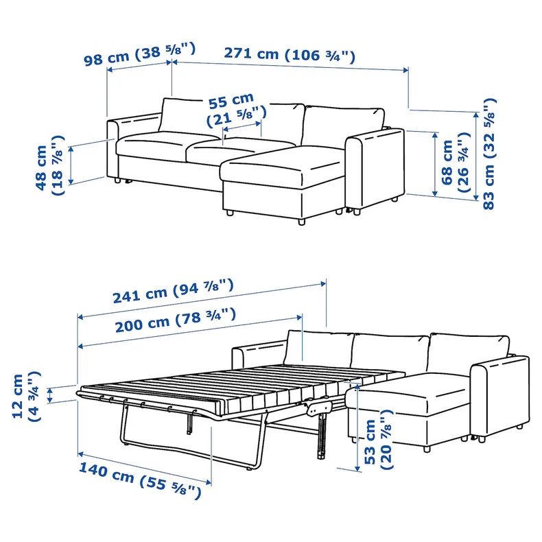 IKEA VIMLE ВИМЛЕ, 3-местный диван-кровать, с шезлонгом/Lejde серо-черный 695.372.92 фото №7