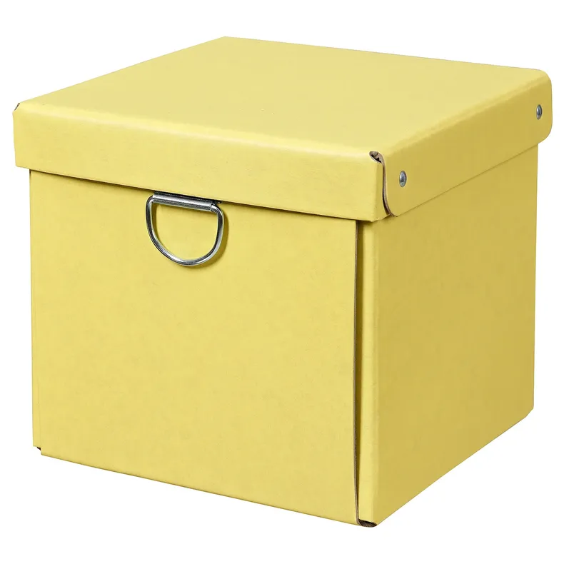 IKEA NIMM НІММ, коробка для зберігання з кришкою, жовтий, 16.5x16.5x15 см 605.959.41 фото №1