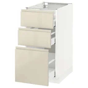 IKEA METOD МЕТОД / MAXIMERA МАКСИМЕРА, напольный шкаф с 3 ящиками, белый / светло-бежевый глянцевый Voxtorp, 40x60 см 191.434.24 фото