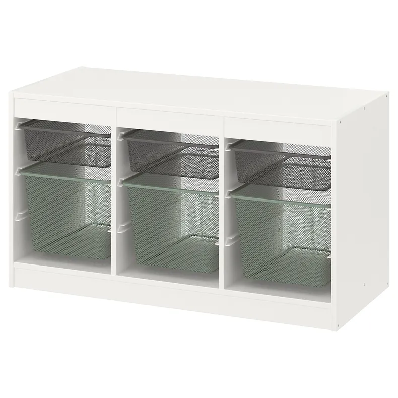 IKEA TROFAST ТРУФАСТ, комбінація для зберіган +контейнери, білий темно-сірий / світло-зелений сірий, 99x44x56 см 894.803.17 фото №1
