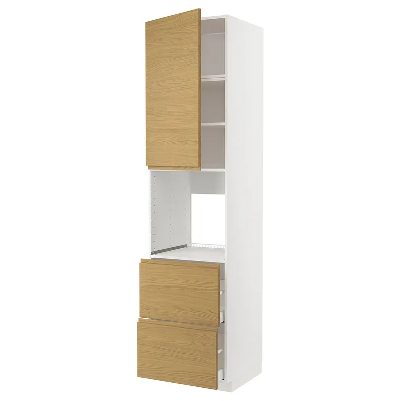 IKEA METOD МЕТОД / MAXIMERA МАКСІМЕРА, висока шафа для духовки+дверц/2шухл, білий / Voxtorp імітація. дуб, 60x60x240 см 495.391.26 фото №1