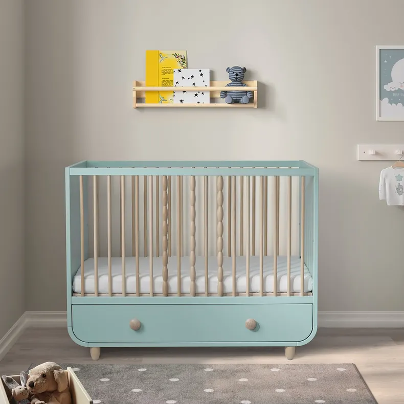 IKEA MYLLRA МЮЛЛЬРА, дитяче ліжко з шухлядами, світло-бірюзовий, 60x120 см 804.626.19 фото №3